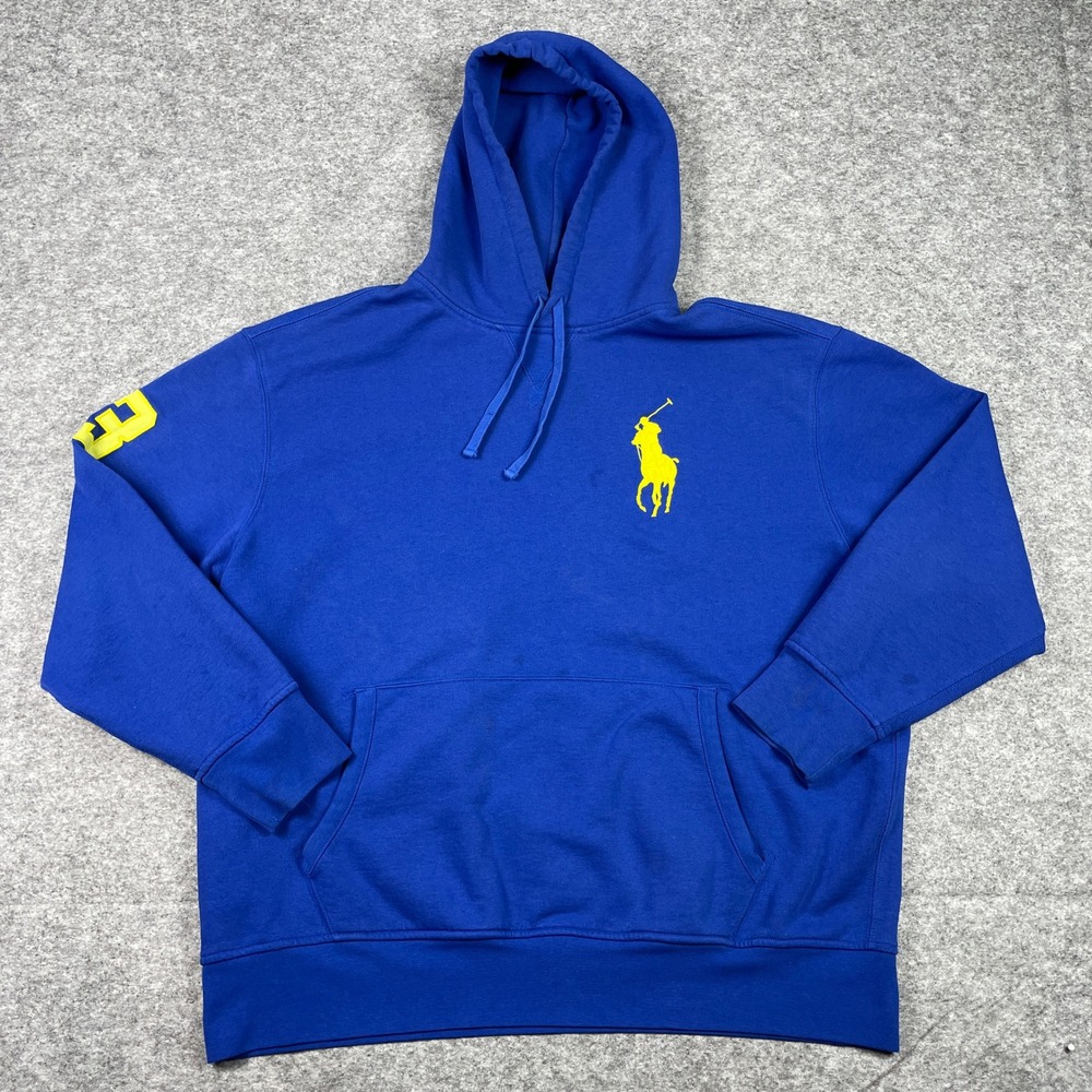Polo Ralph Lauren Hoodie Mens 2XB Blue Big Pony Embroidered Fleece Pullover